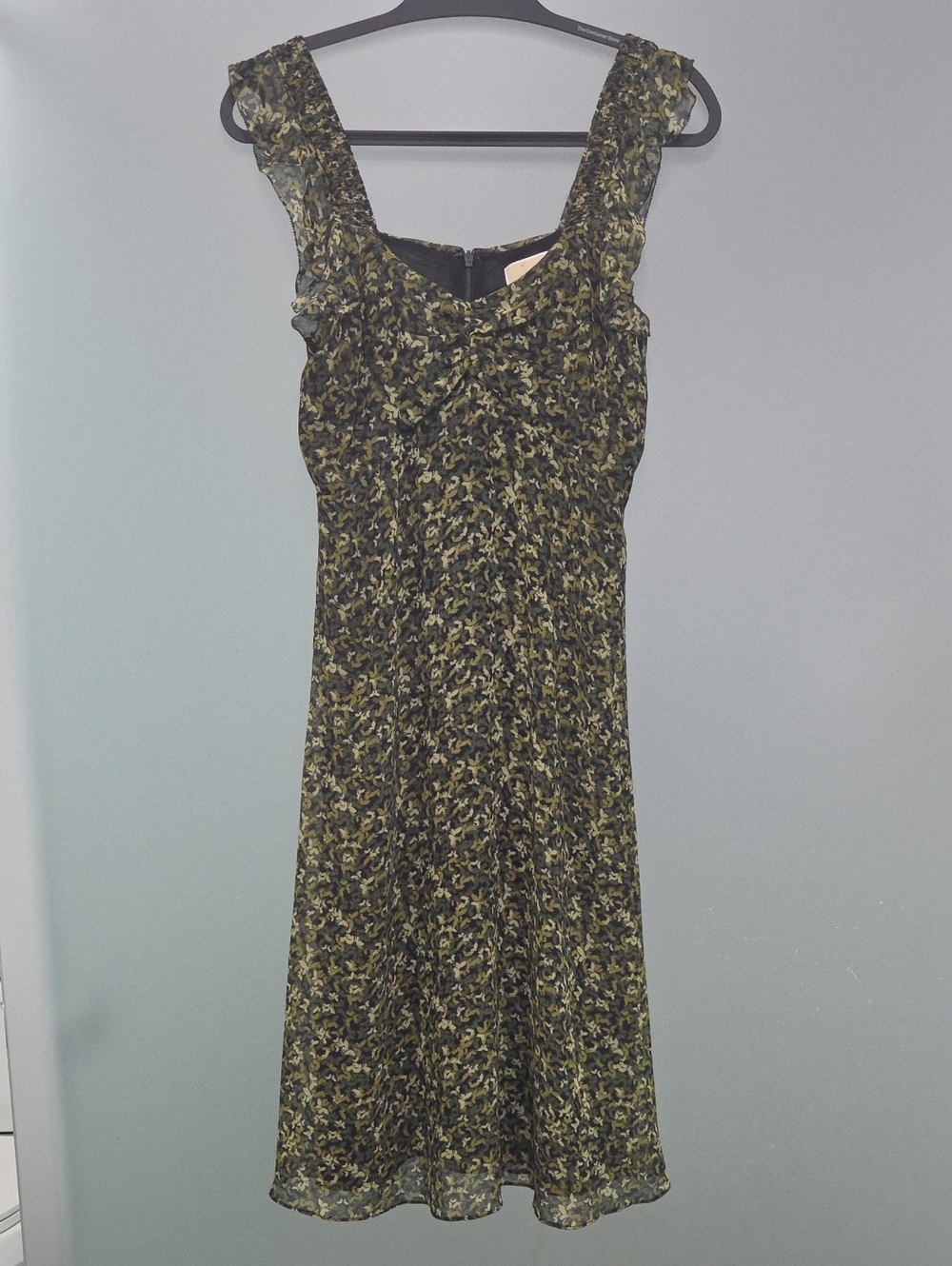 MICHAEL Michael Kors Olive and Black Floral Sleeveless Midi Dress